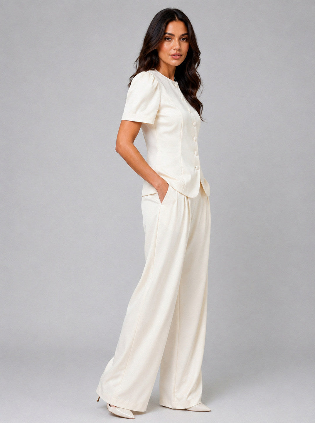 Satin Short Sleeve Top and Trousers Co Ord Set