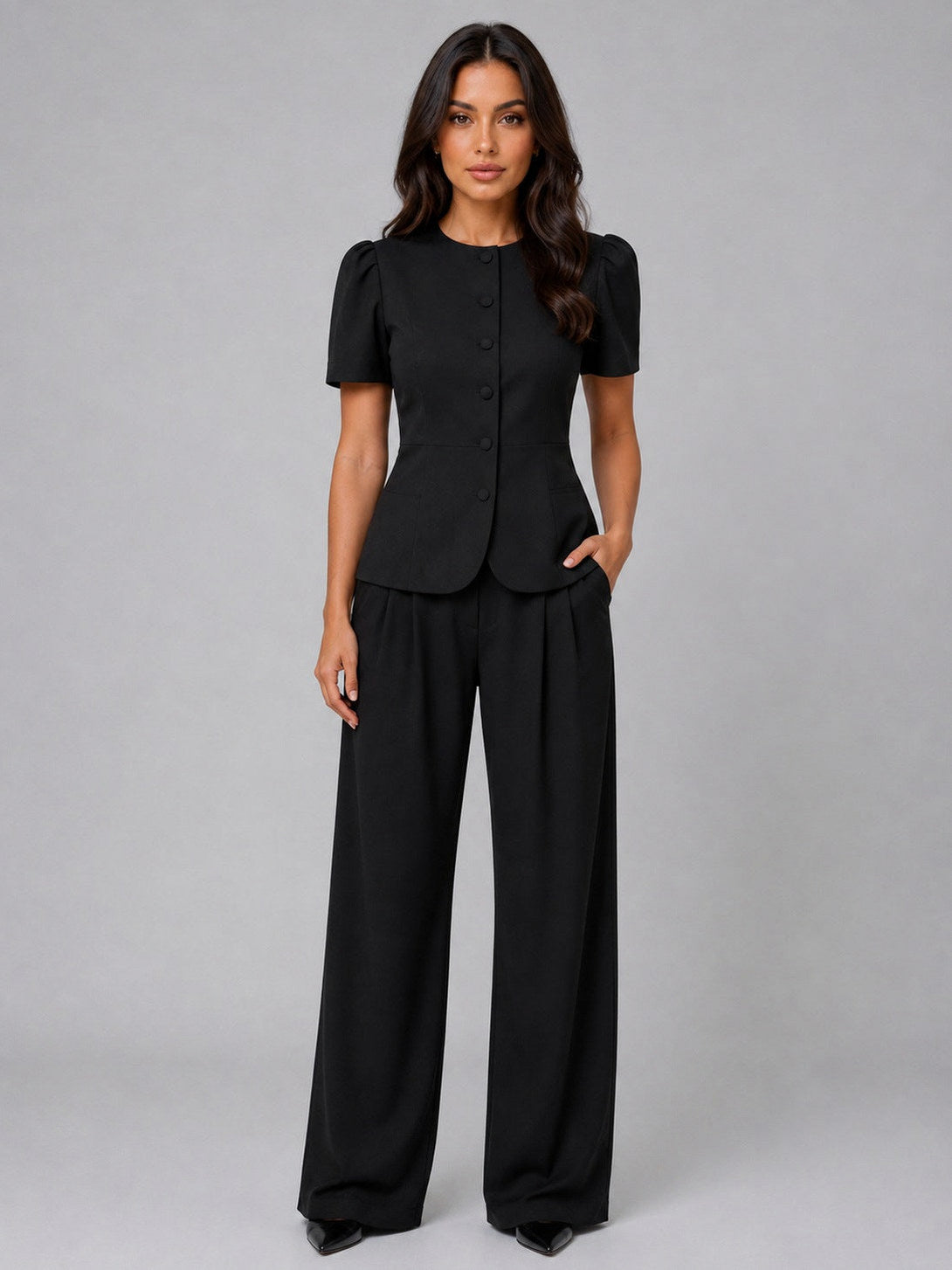 Satin Short Sleeve Top and Trousers Co Ord Set