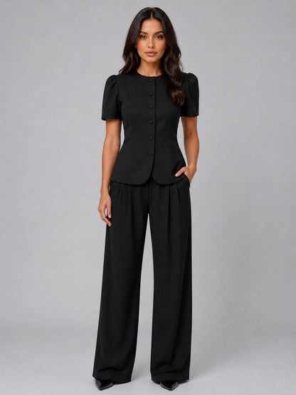 Satin Short Sleeve Top and Trousers Co Ord Set
