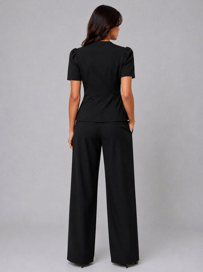 Satin Short Sleeve Top and Trousers Co Ord Set