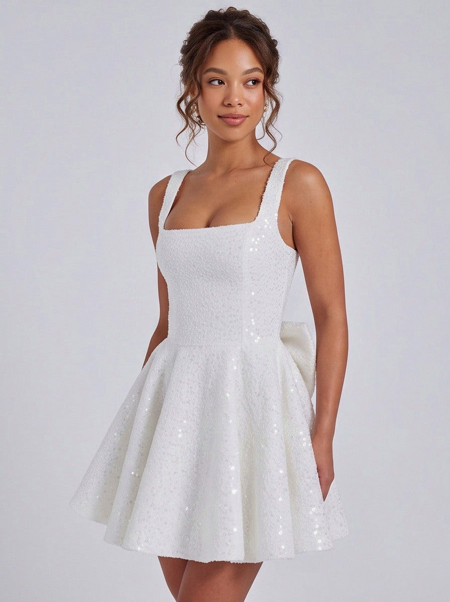Sequin Babydoll Back Bow Mini Dress