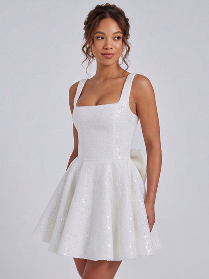 Sequin Babydoll Back Bow Mini Dress