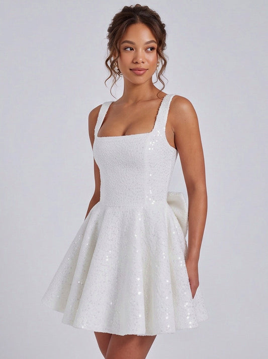 Sequin Babydoll Back Bow Mini Dress