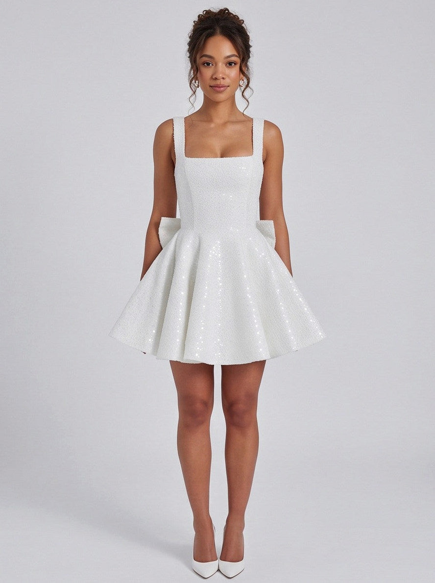 Sequin Babydoll Back Bow Mini Dress