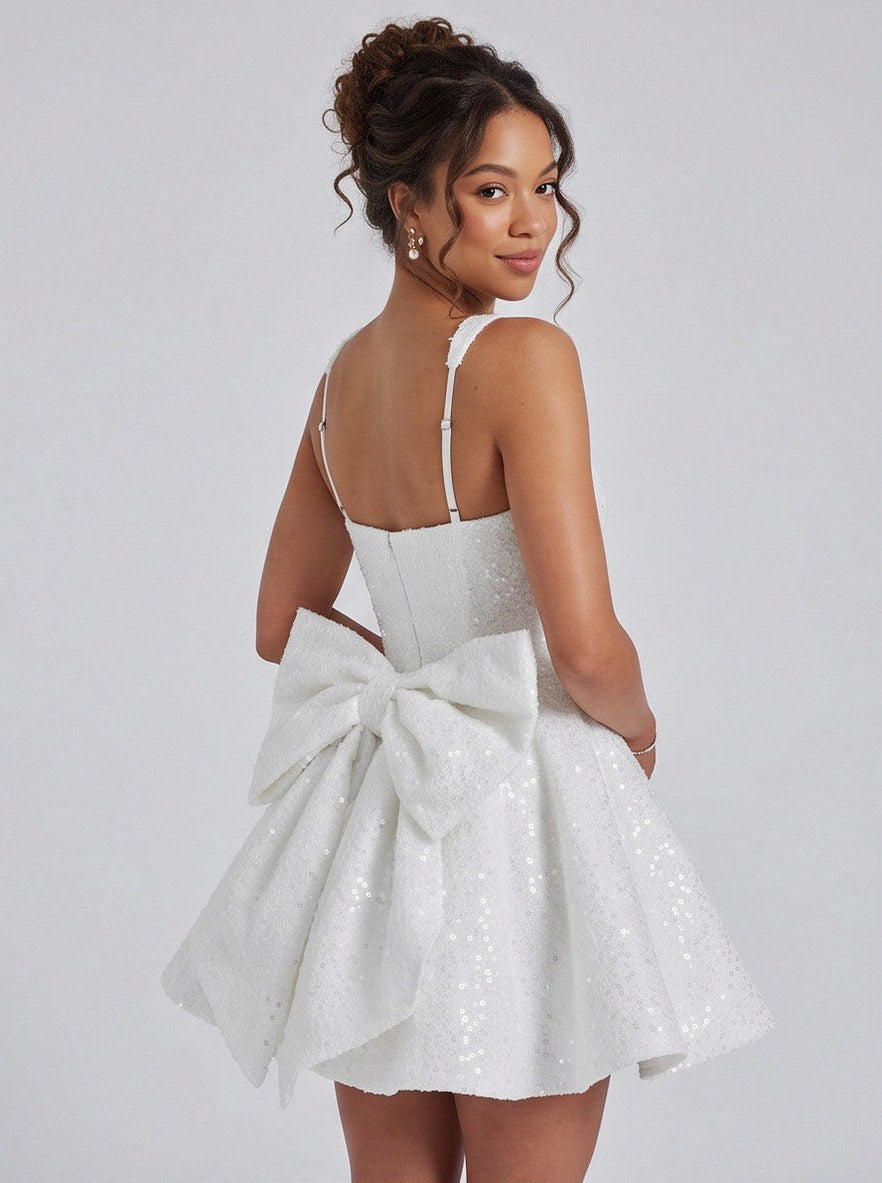 Sequin Babydoll Back Bow Mini Dress