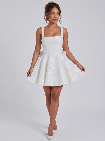 Sequin Babydoll Back Bow Mini Dress