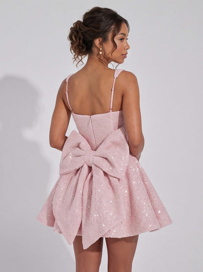 Sequin Babydoll Back Bow Mini Dress