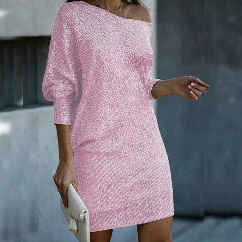 Sequin Batwing Sleeve Mini Dress