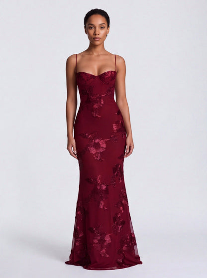 Sequin Corset Applique Maxi Dress