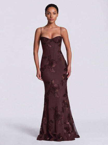 Sequin Corset Applique Maxi Dress