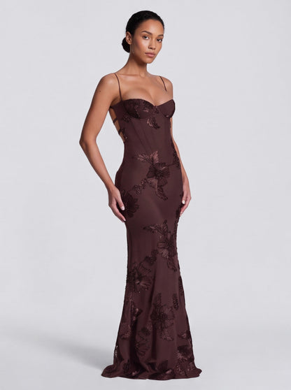 Sequin Corset Applique Maxi Dress