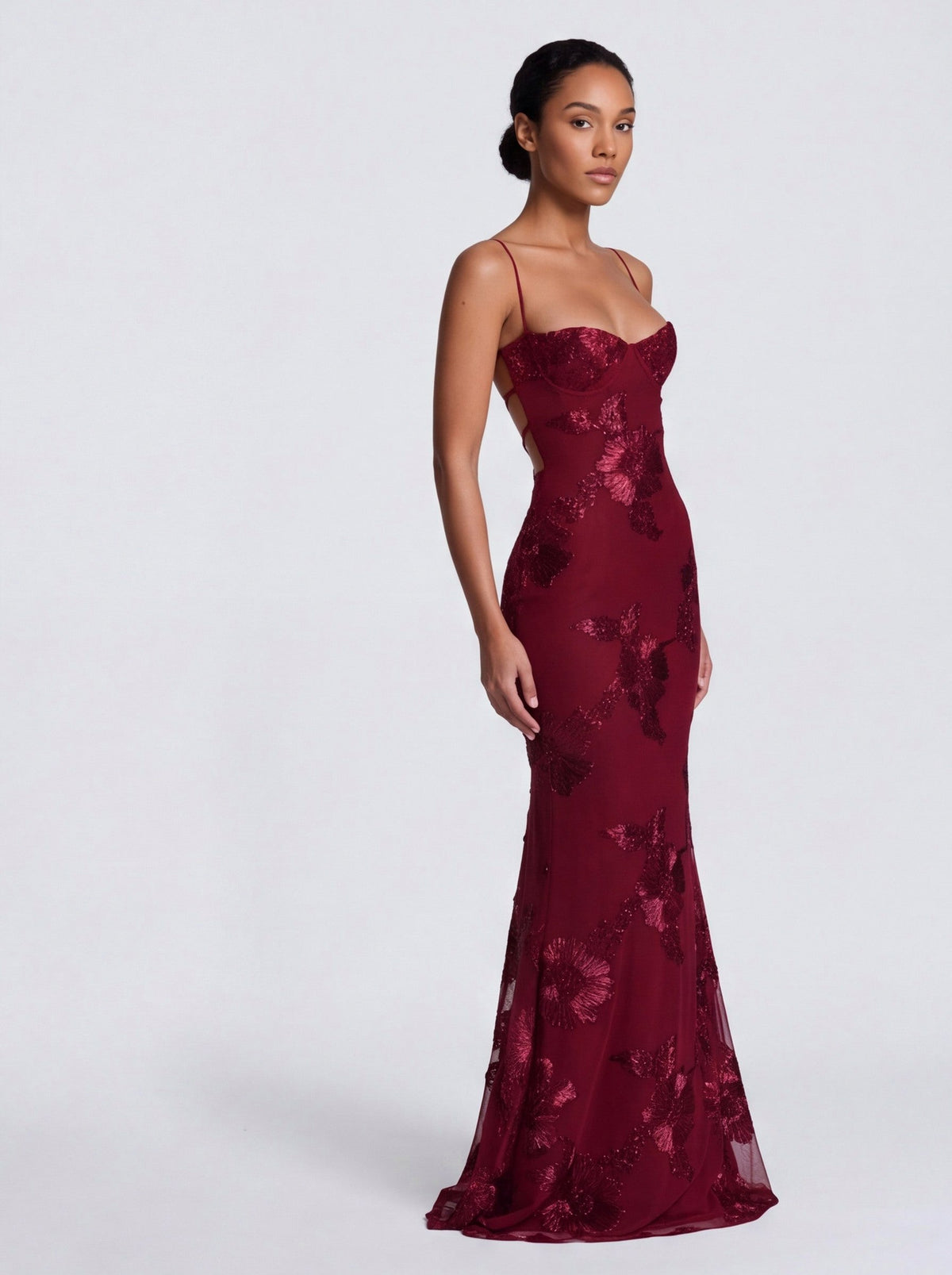 Sequin Corset Applique Maxi Dress