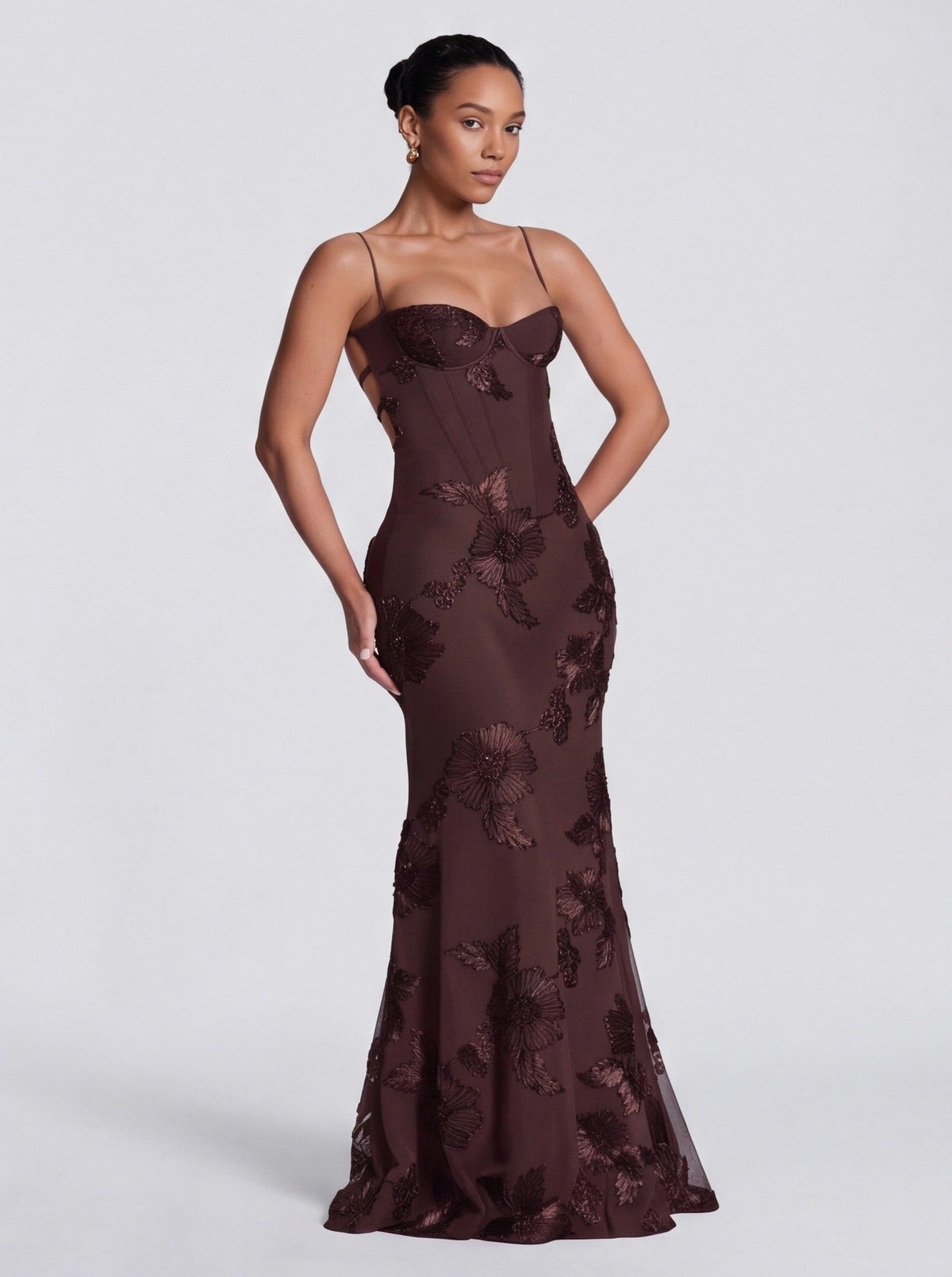 Sequin Corset Applique Maxi Dress