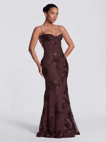 Sequin Corset Applique Maxi Dress