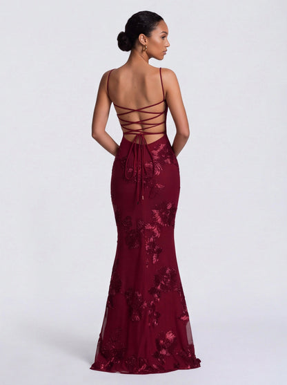 Sequin Corset Applique Maxi Dress