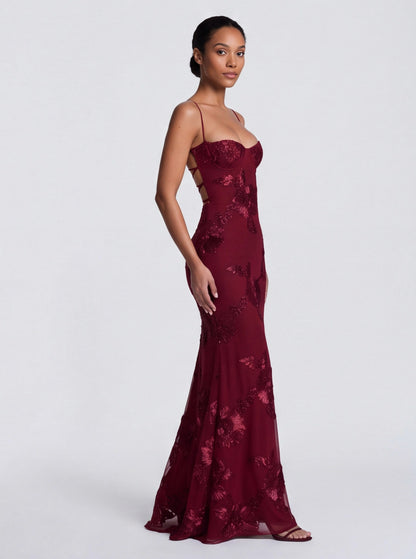 Sequin Corset Applique Maxi Dress