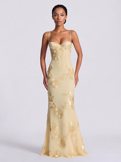 Sequin Corset Applique Maxi Dress