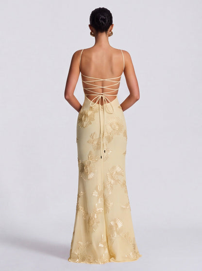 Sequin Corset Applique Maxi Dress