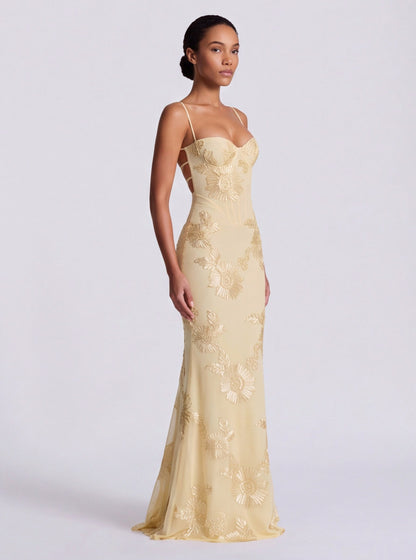 Sequin Corset Applique Maxi Dress