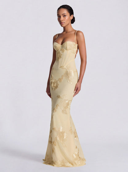 Sequin Corset Applique Maxi Dress