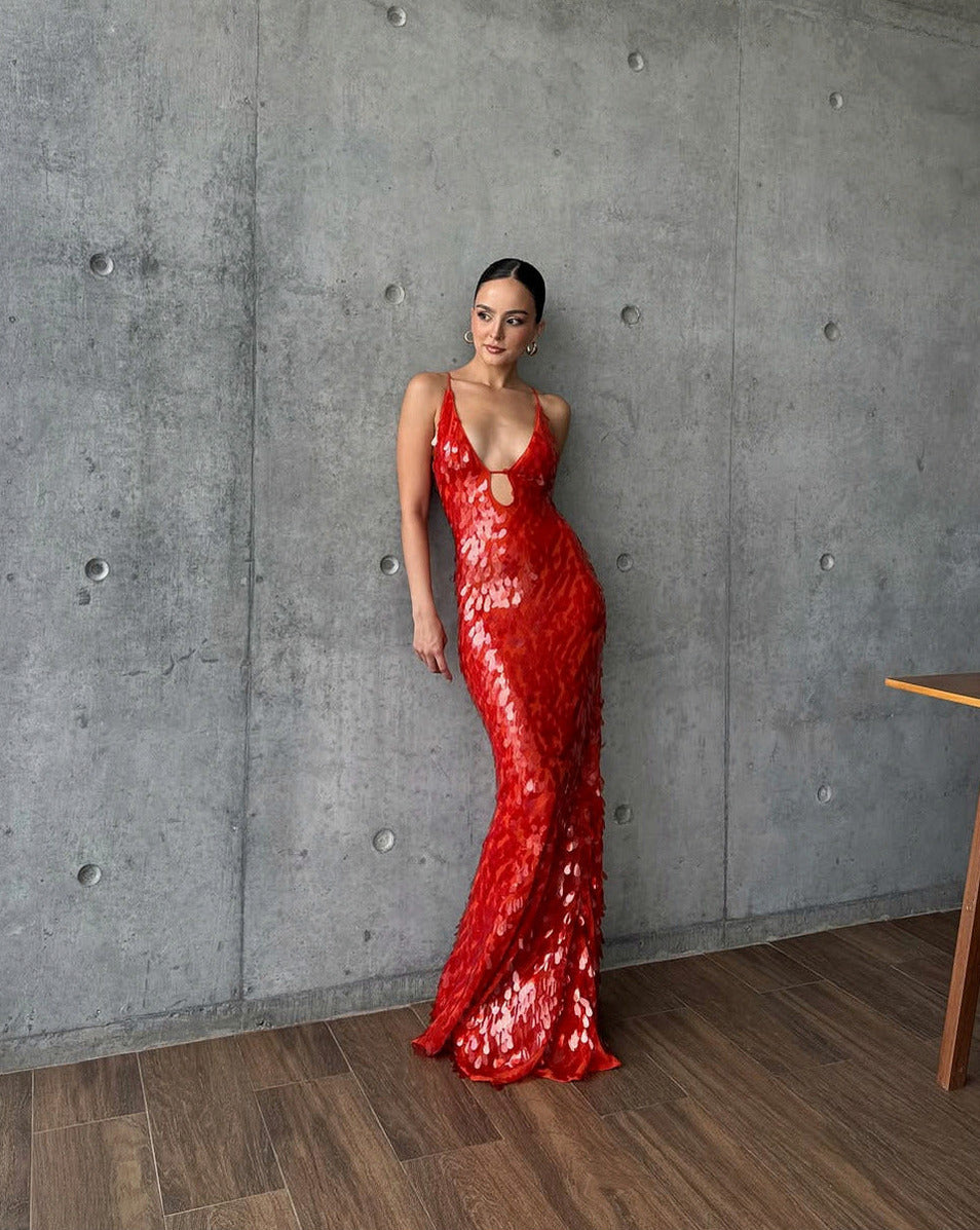 Sequin Cutout Maxi Dress