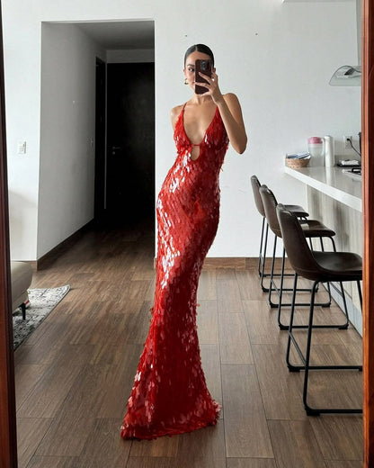 Sequin Cutout Maxi Dress