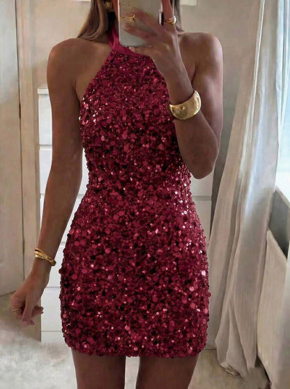 Sequin Halter Bodycon Mini Dress