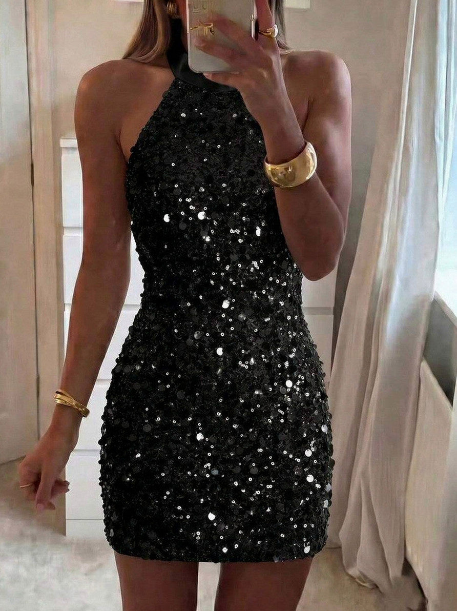 Sequin Halter Bodycon Mini Dress