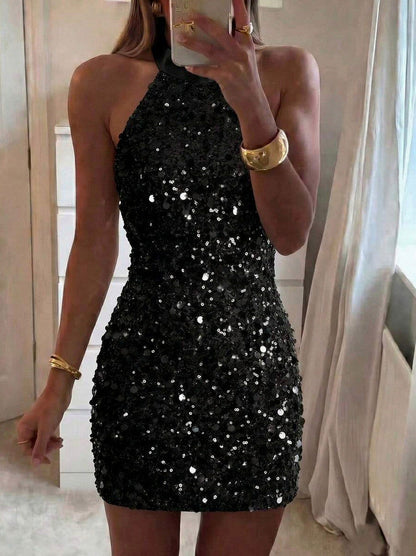 Sequin Halter Bodycon Mini Dress