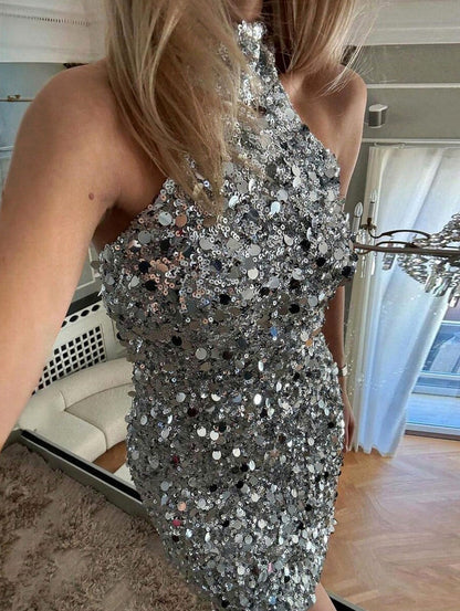 Sequin Halter Bodycon Mini Dress