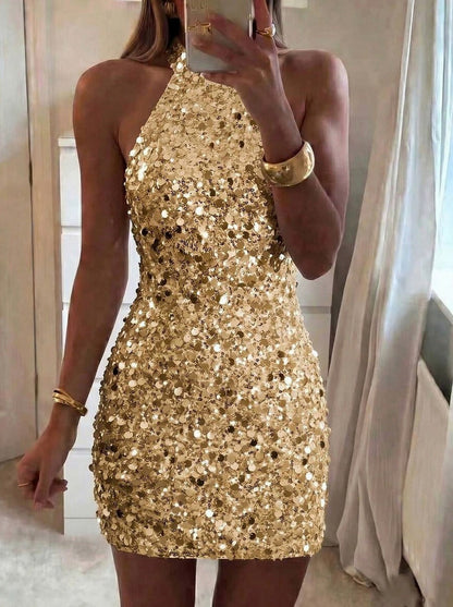 Sequin Halter Bodycon Mini Dress