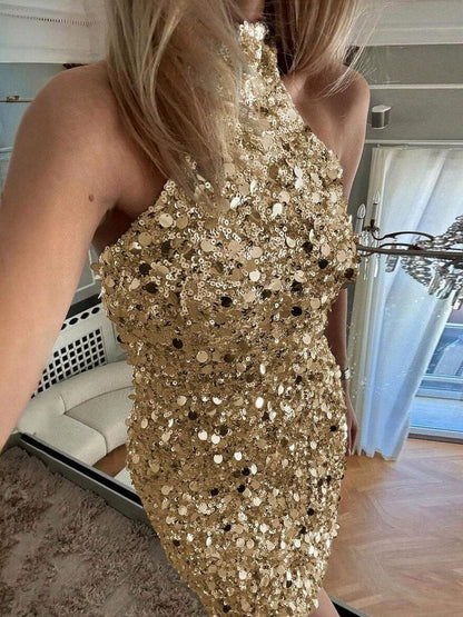 Sequin Halter Bodycon Mini Dress