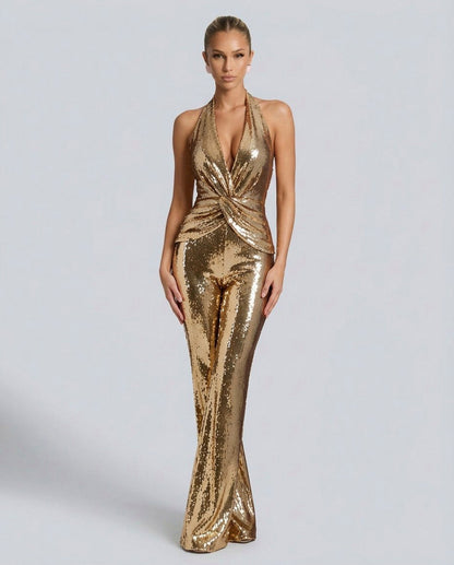 Sequin Halter Wide Leg Jumpsuit