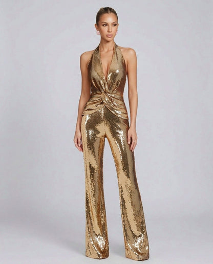Sequin Halter Wide Leg Jumpsuit