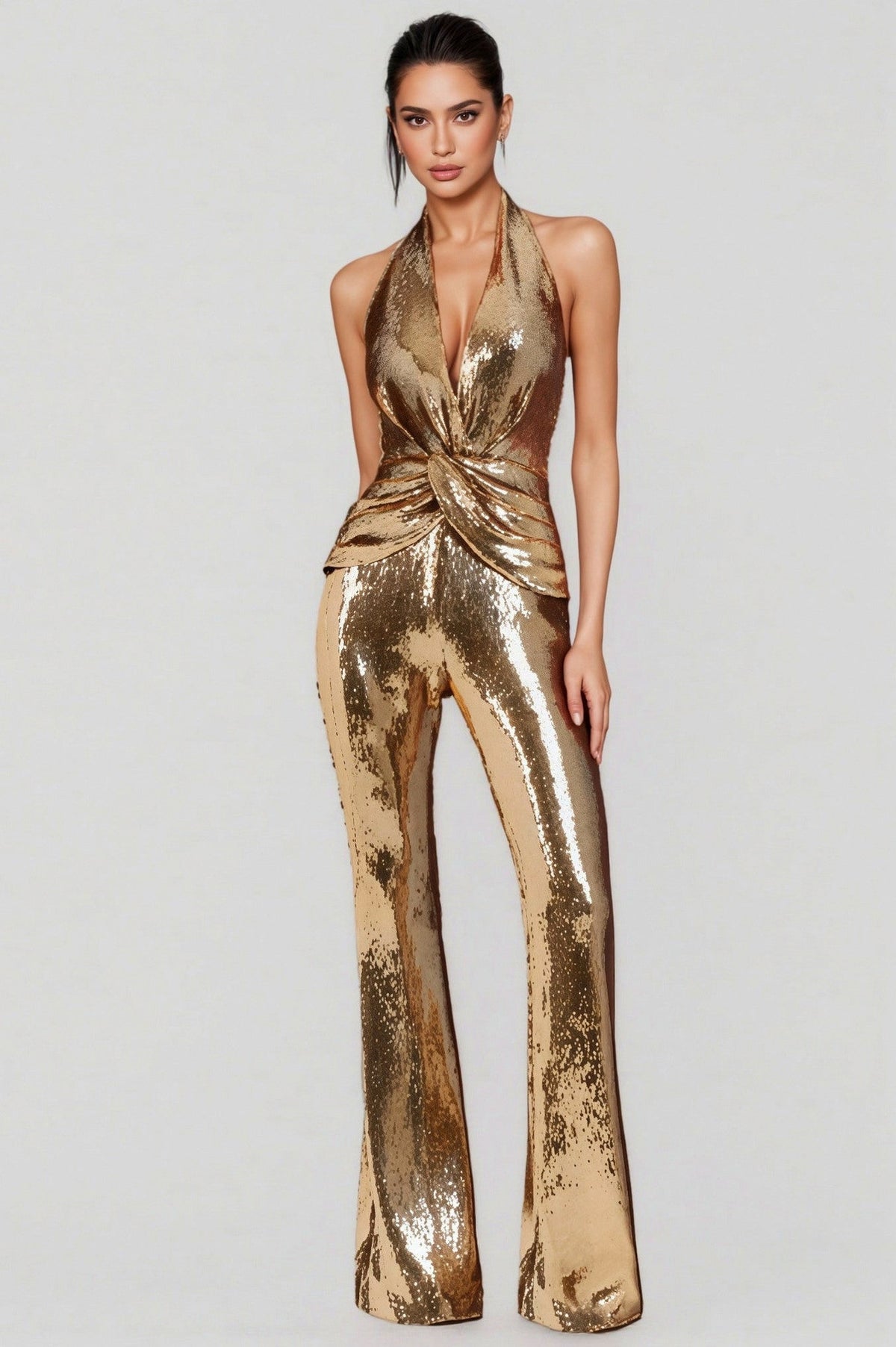 Sequin Halter Wide Leg Jumpsuit