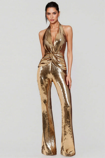 Sequin Halter Wide Leg Jumpsuit