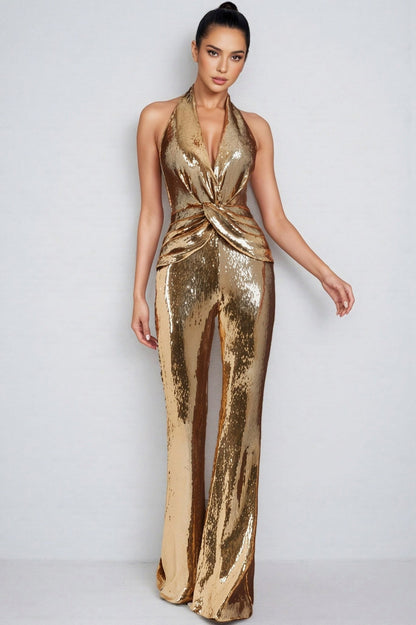 Sequin Halter Wide Leg Jumpsuit
