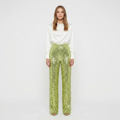 Sequin High Waist Straight Leg Trousers