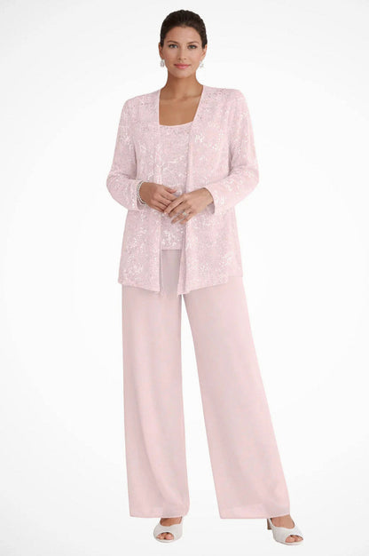 Sequin Lace Jacket and Wide Leg Trousers Three Piece Set