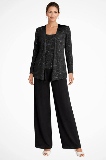 Sequin Lace Jacket and Wide Leg Trousers Three Piece Set
