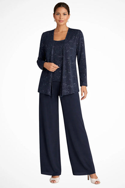 Sequin Lace Jacket and Wide Leg Trousers Three Piece Set