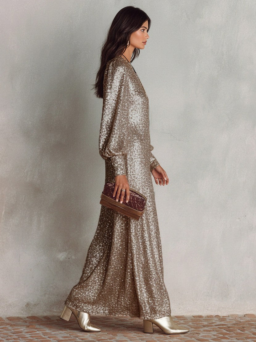 Sequin Long Sleeve Maxi Dress