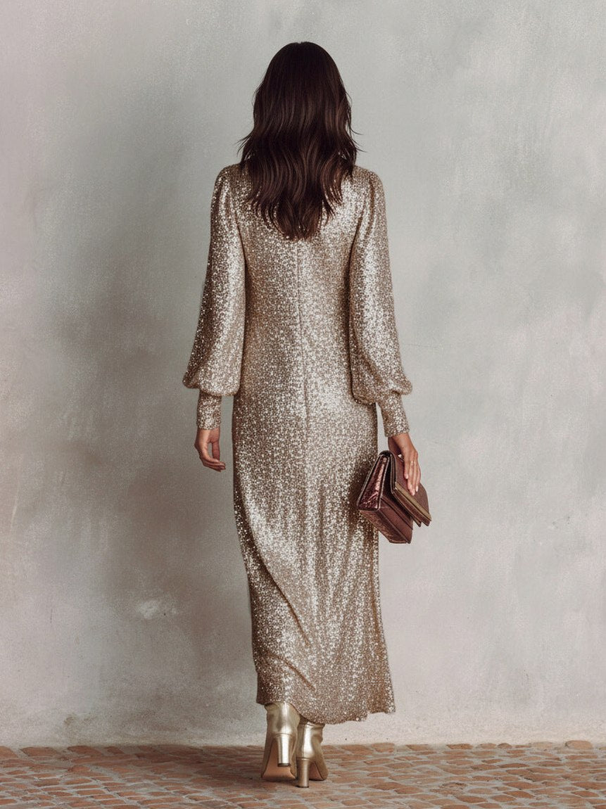 Sequin Long Sleeve Maxi Dress