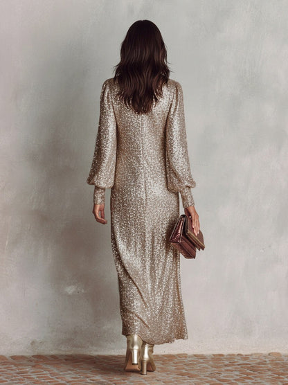 Sequin Long Sleeve Maxi Dress