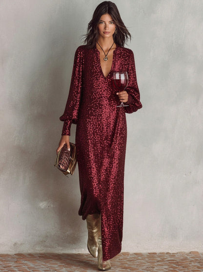 Sequin Long Sleeve Maxi Dress
