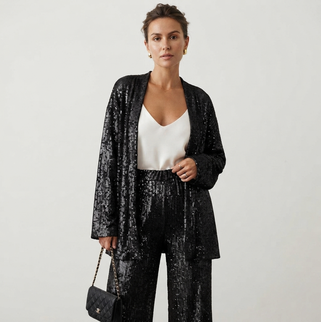 Sequin Long Sleeve Trousers Co Ord Set