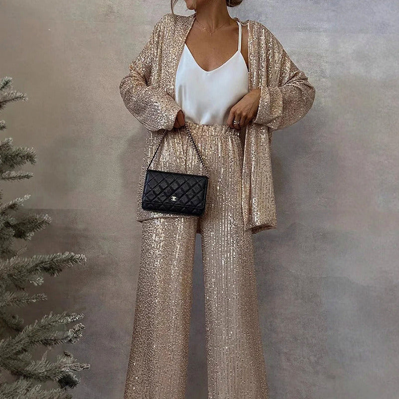 Sequin Long Sleeve Trousers Co Ord Set
