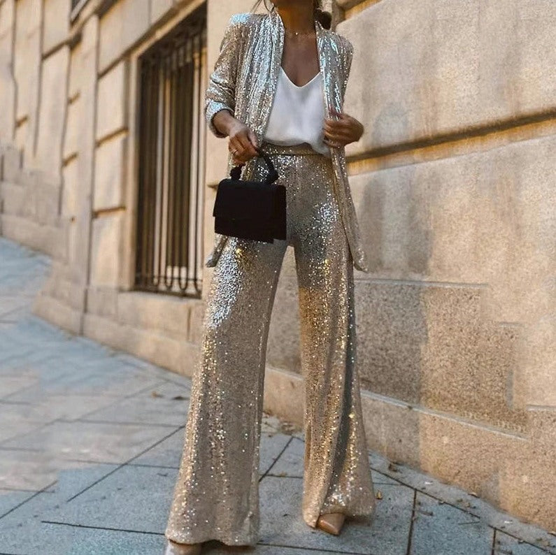 Sequin Long Sleeve Trousers Co Ord Set