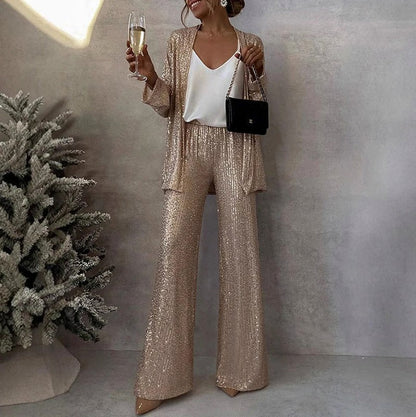 Sequin Long Sleeve Trousers Co Ord Set