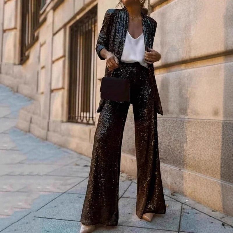 Sequin Long Sleeve Trousers Co Ord Set